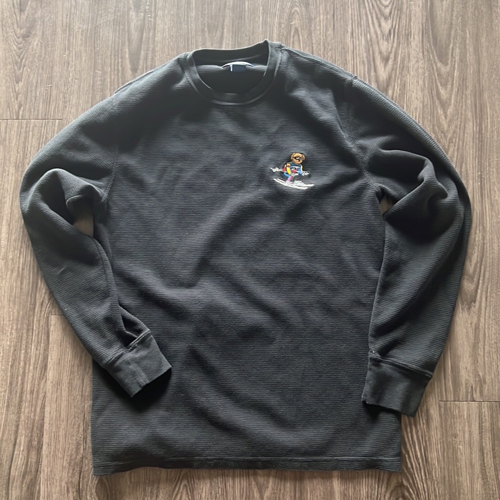 Polo Ralph Lauren Sleepwear Long Sleeve Shirt Size Large Black Dog Skiing